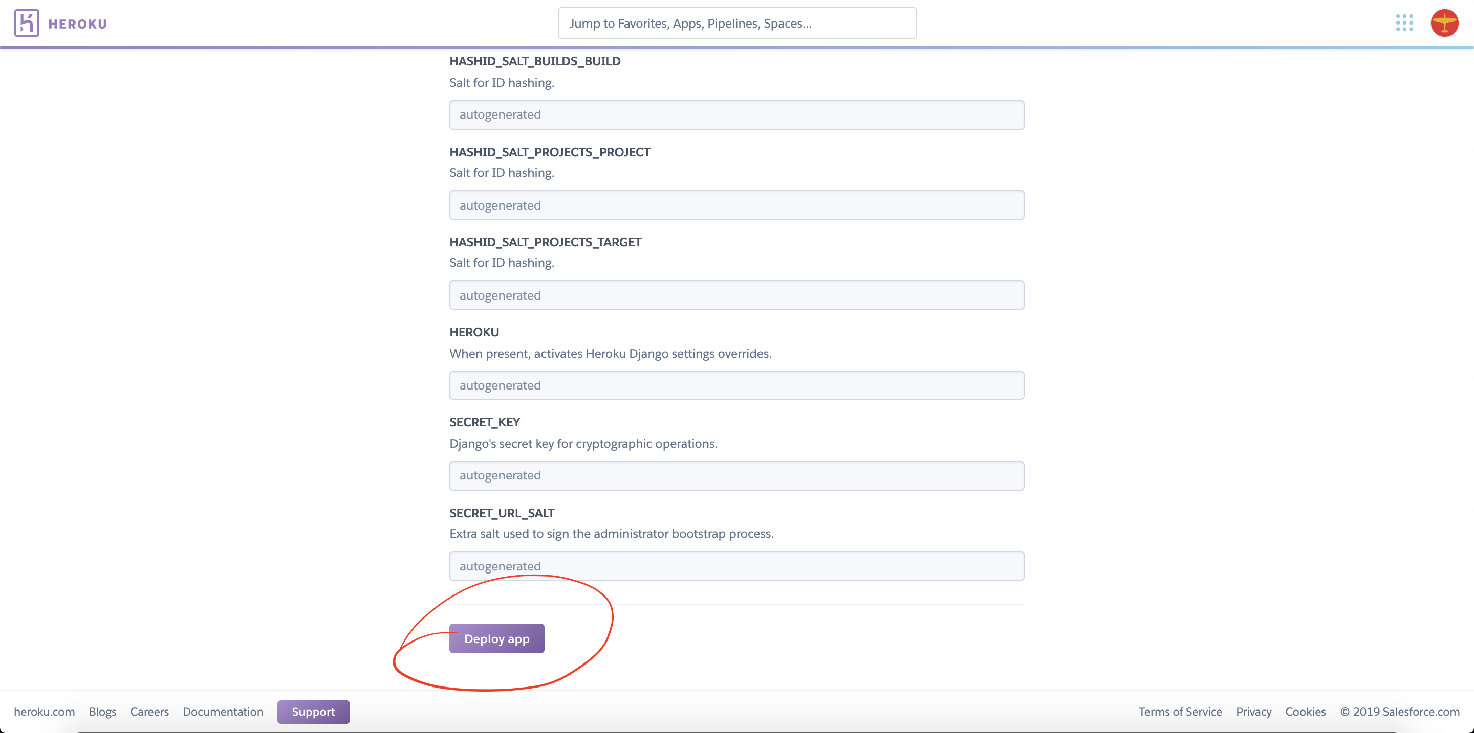 Figure 0-1: Circle indicating that user should select "Deploy App"